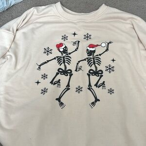 Cream christmas skeleton crewneck. Worn once
